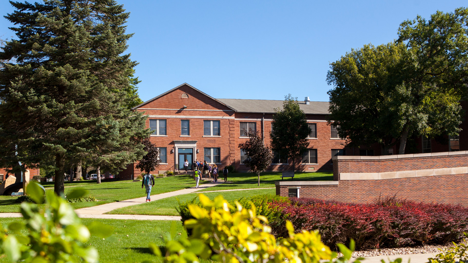 Students walking across campus